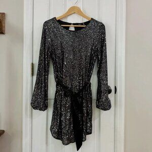 Women's Sequined Sparkling Long Sleeve Mini Dress